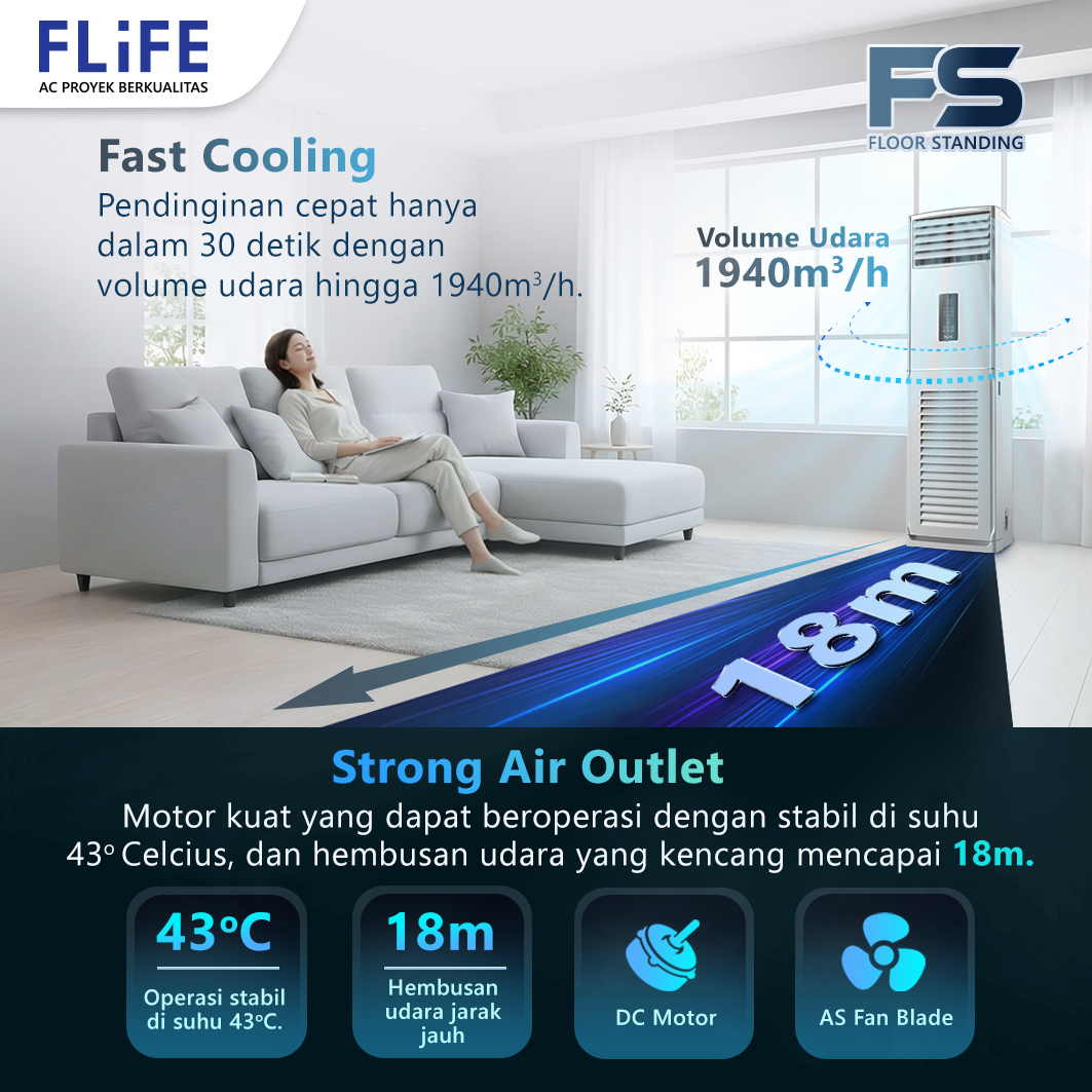 Flife AC Floor Standing 2 PK Standard Strong Wind Fast Cooling - FVC-18FS